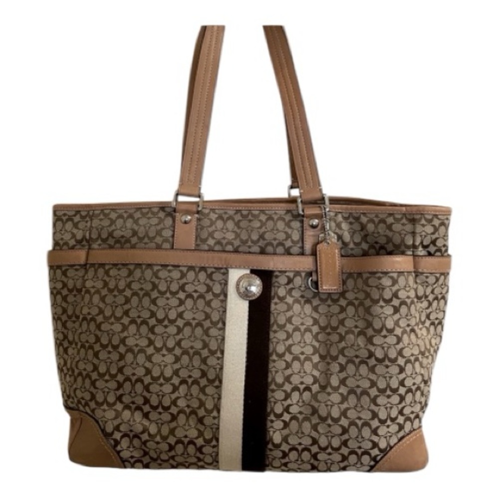 Coach Brown and Tan Signature Large Diaper Bag